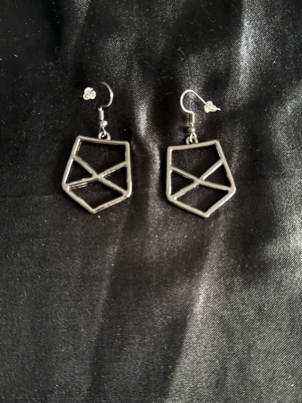 Geometric Shield Dangle Earrings - Silver Tone